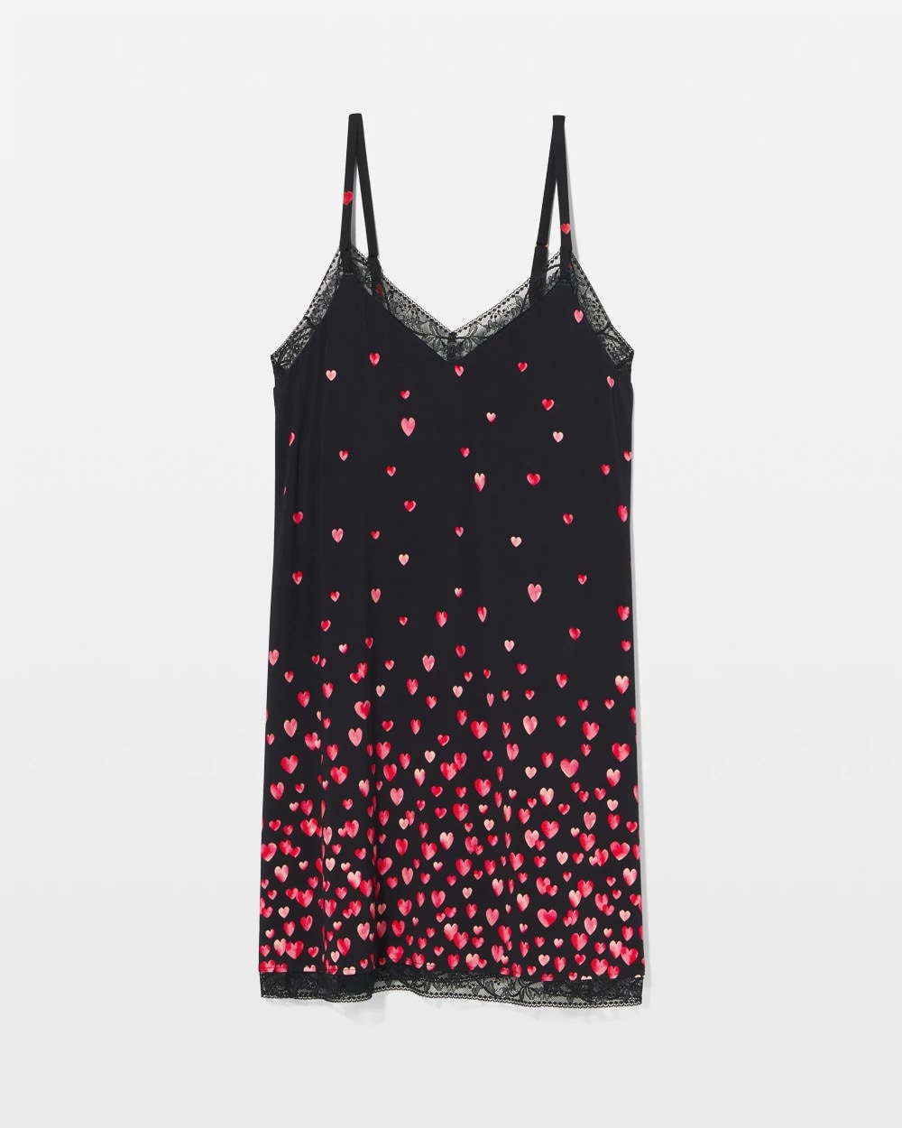 Lace Trim Chemise - FLOATING HEARTS BDR BLK R | Soma Women