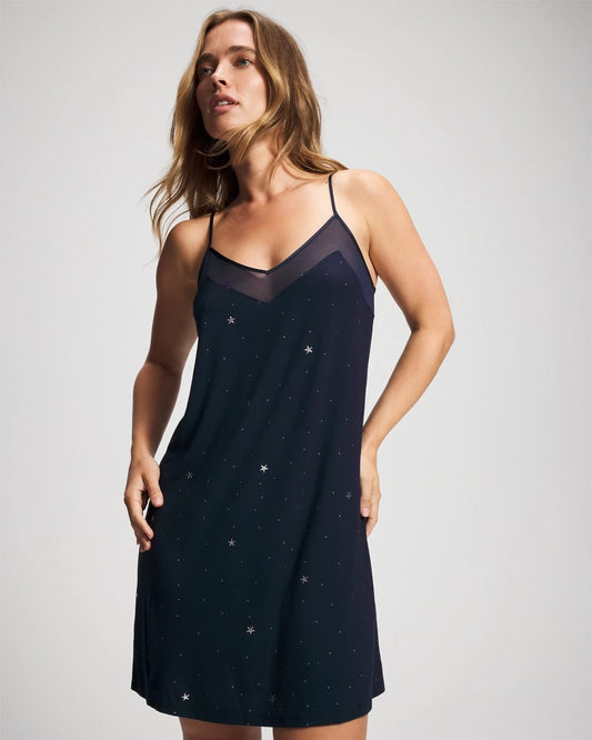 Mesh Trim Chemise - SILVER DEW DROP/NAVY | Soma Women