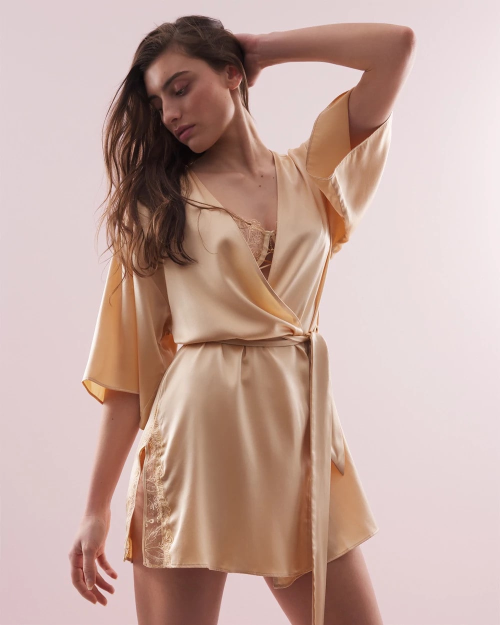 Silk Short Robe - MAPLE SUGAR | Soma Women