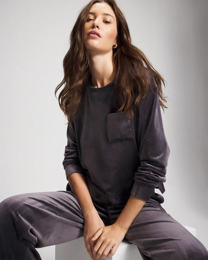 Velour Crewneck Sweatshirt - GRAY INK | Soma Women