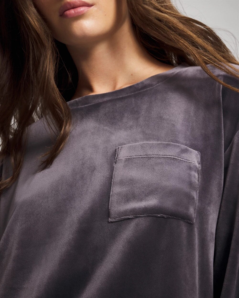 Velour Crewneck Sweatshirt - GRAY INK | Soma Women