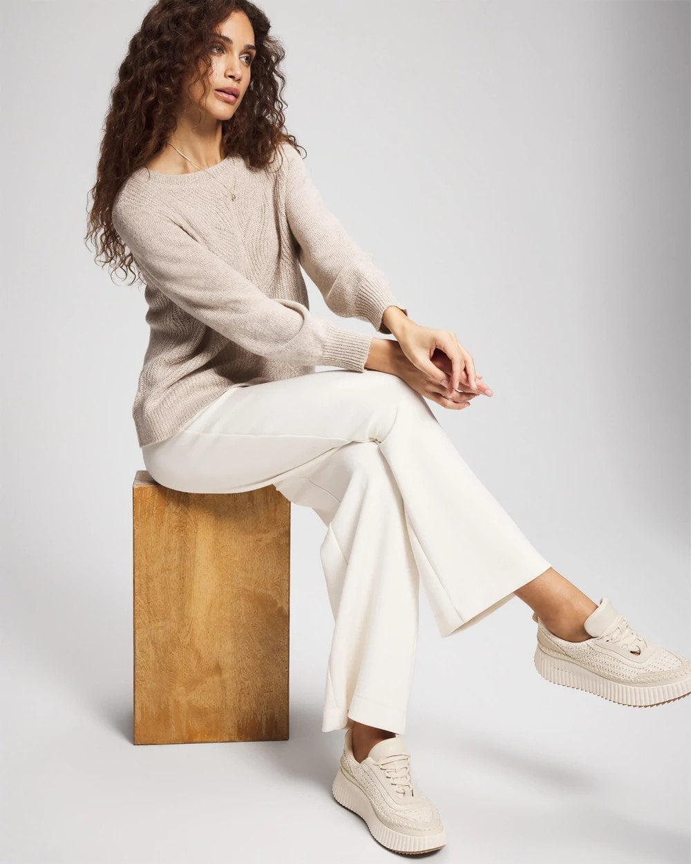 Shimmer Cable Knit Sweater - HEATHER SHELL | Soma Women
