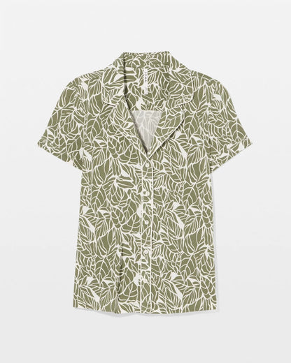 Piped Short Sleeve Notch Collar Pajama Top - PALMTASTIC VETIVER/CHAMP | Soma Women