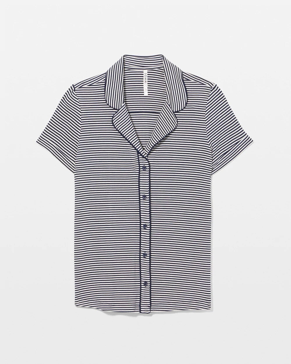 Piped Short Sleeve Notch Collar Pajama Top - NIGHTCAP STRIPE NAVY | Soma Women