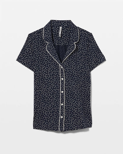 Piped Short Sleeve Notch Collar Pajama Top - DOT OBSESSED NAVY | Soma Women