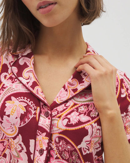 Piped Short Sleeve Notch Collar Pajama Top - KASHMIR PAISLEY KISS | Soma Women