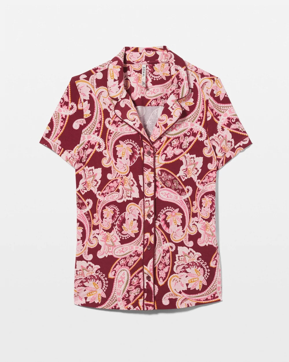 Piped Short Sleeve Notch Collar Pajama Top - KASHMIR PAISLEY KISS | Soma Women