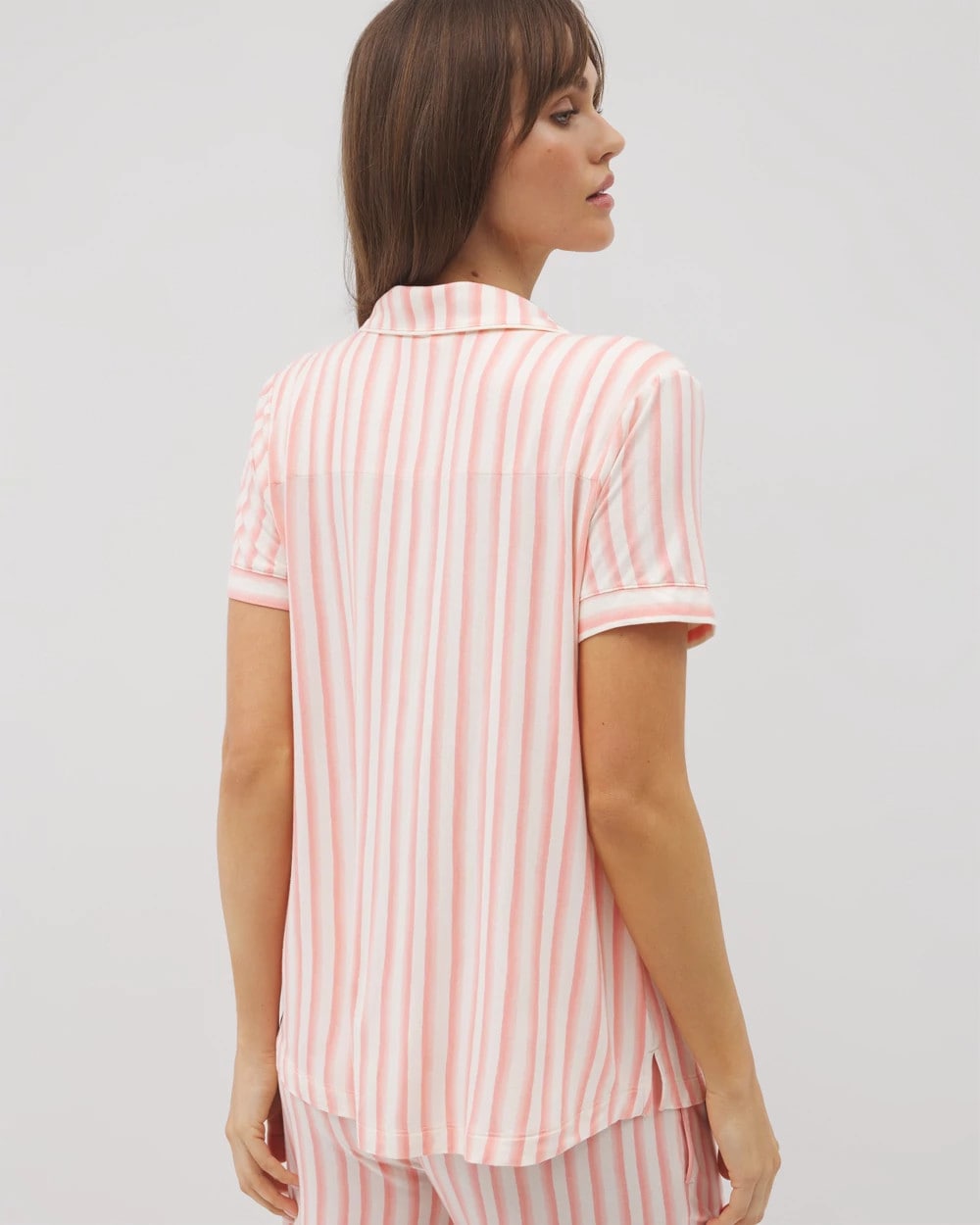 Piped Short Sleeve Notch Collar Pajama Top - SUNNY STRIPES CHAMPAGNE | Soma Women