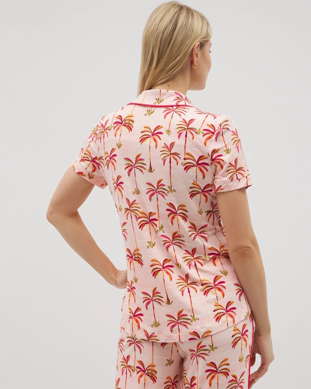 Piped Short Sleeve Notch Collar Pajama Top - SHAKE YOUR PALM PALMS P | Soma Women