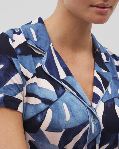 Piped Short Sleeve Notch Collar Pajama Top - TROPICAL BREEZE SKY | Soma Women