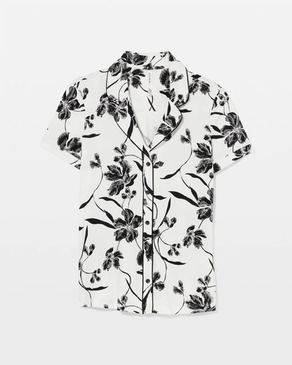 Piped Short Sleeve Notch Collar Pajama Top - REFLECTION BLOOMS CHAMP | Soma Women