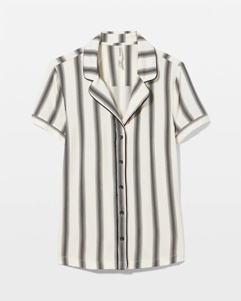 Piped Short Sleeve Notch Collar Pajama Top - HAMPTON STRIPE BLACK | Soma Women