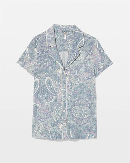 Piped Short Sleeve Notch Collar Pajama Top - GLOBAL PAISLEY GRAND C | Soma Women
