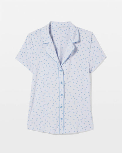 Piped Short Sleeve Notch Collar Pajama Top - MERRY DOT OCEAN AIR | Soma Women