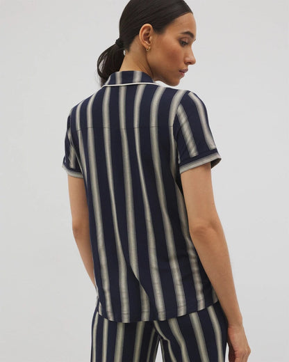 Piped Short Sleeve Notch Collar Pajama Top - HAMPTON STRIPE NA CHAMP | Soma Women