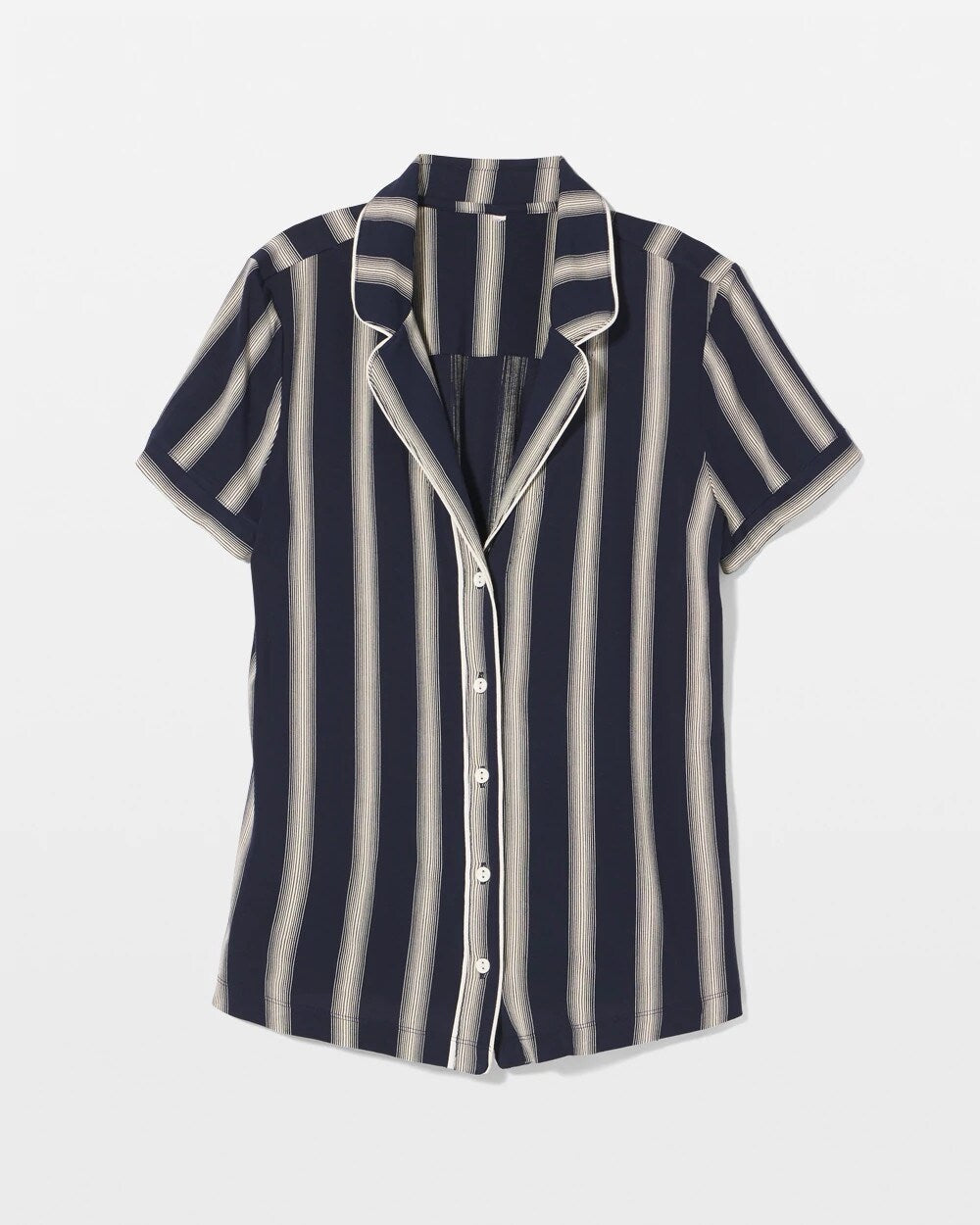 Piped Short Sleeve Notch Collar Pajama Top - HAMPTON STRIPE NA CHAMP | Soma Women
