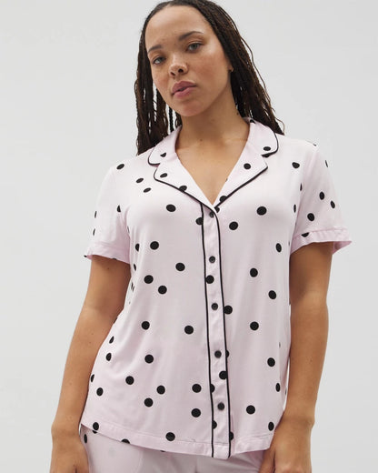 Piped Short Sleeve Notch Collar Pajama Top - CHEERFUL DOT B SUGAR | Soma Women
