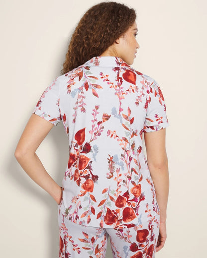 Piped Short Sleeve Notch Collar Pajama Top - FORAGED FLORAL BLUE MIST | Soma Women