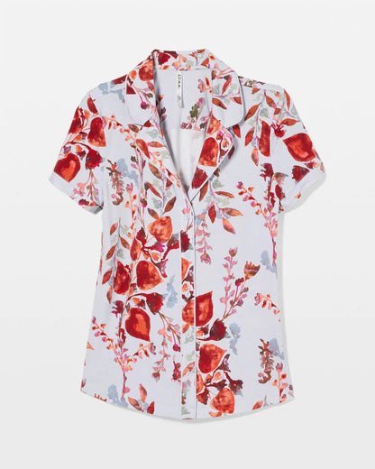 Piped Short Sleeve Notch Collar Pajama Top - FORAGED FLORAL BLUE MIST | Soma Women