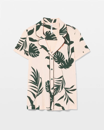 Piped Short Sleeve Notch Collar Pajama Top - SHADOW FLORA APRICOTTA | Soma Women
