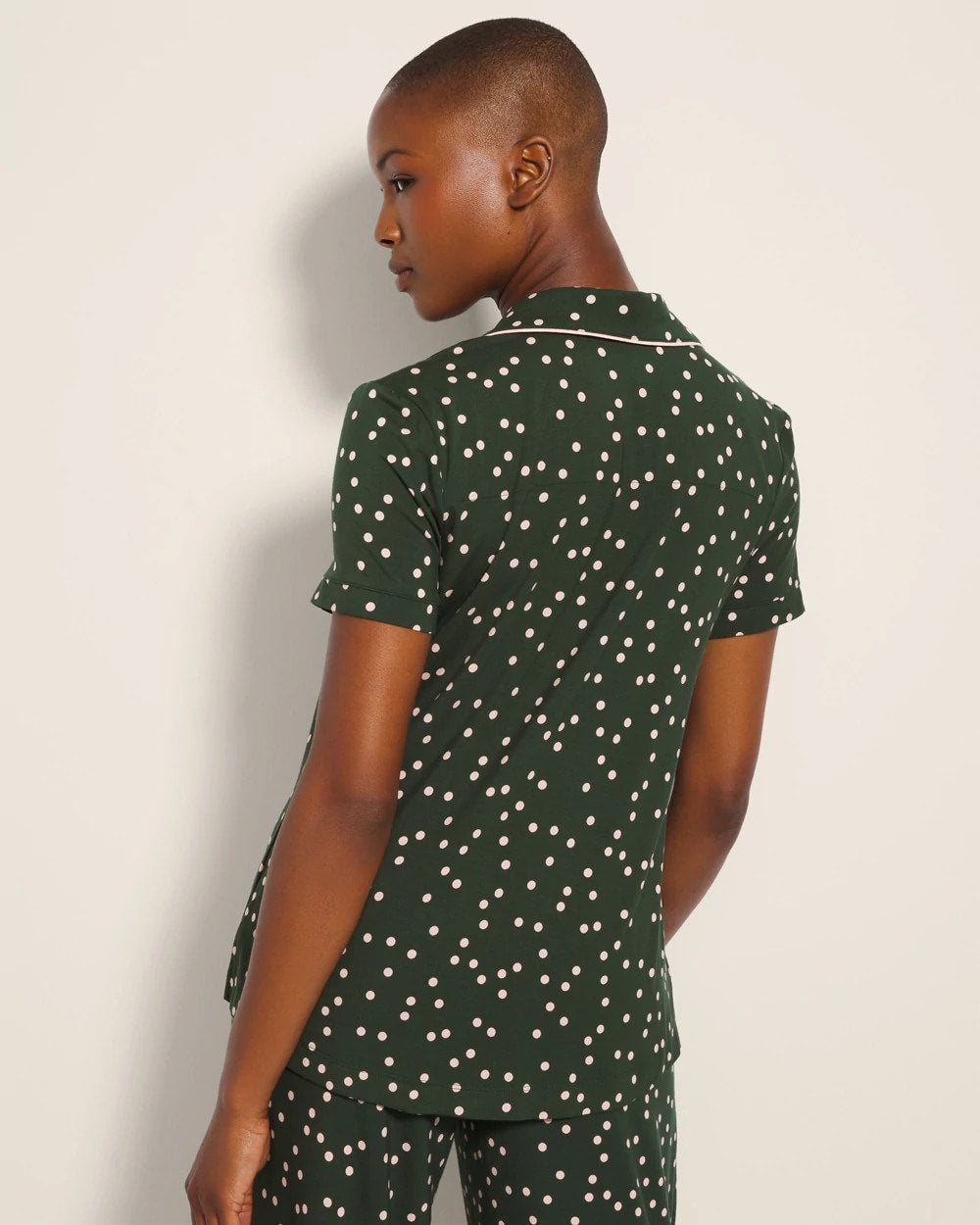 Piped Short Sleeve Notch Collar Pajama Top - MERRY DOT LUSH EMERALD | Soma Women