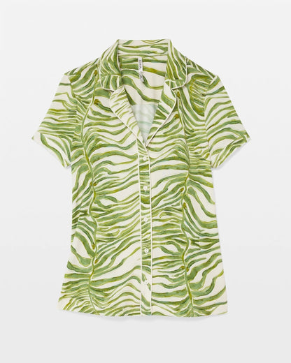 Piped Short Sleeve Notch Collar Pajama Top - INTO THE GROOVE WHITE SMK | Soma Women