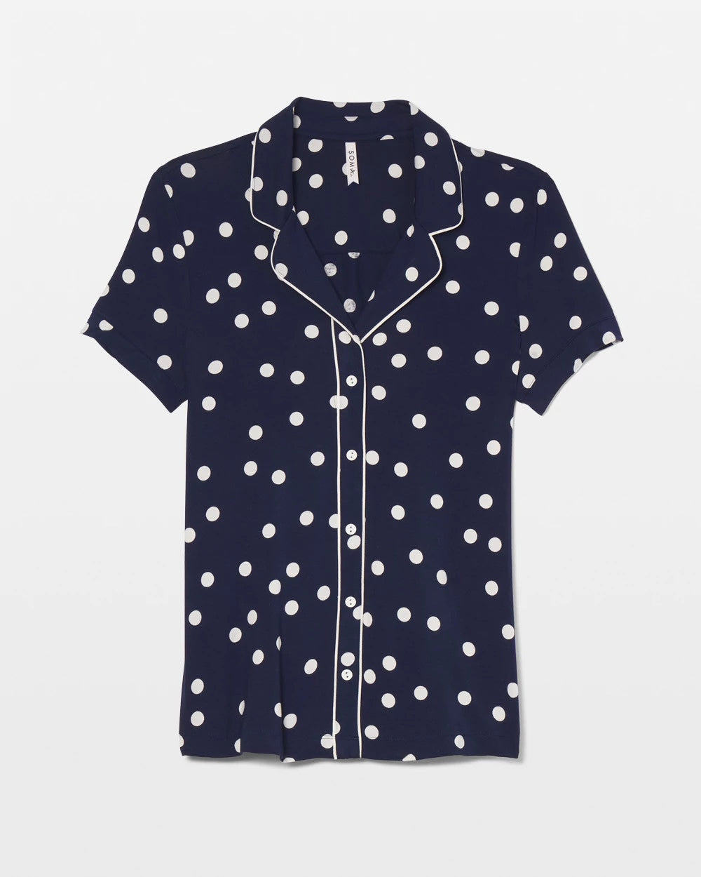 Piped Short Sleeve Notch Collar Pajama Top - MERRY DOT G NAVY/IVORY | Soma Women