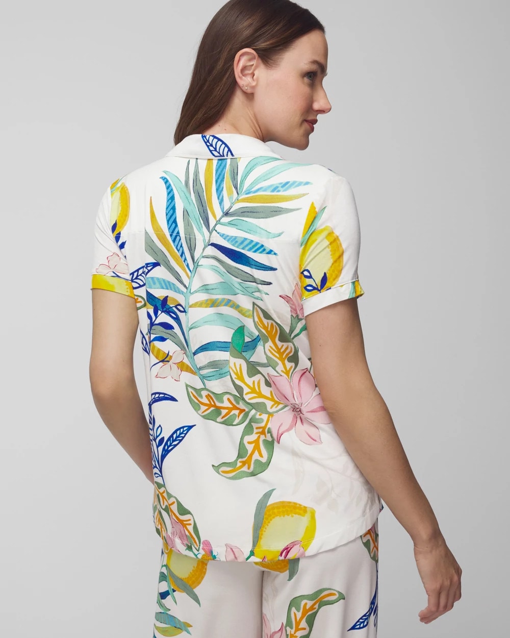 Piped Short Sleeve Notch Collar Pajama Top - LEMON SQUEEZE GRAND IVORY | Soma Women