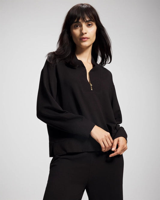 Ultrasoft Fleece Quarter Zip Sweatshirt - BLACK | Soma Women
