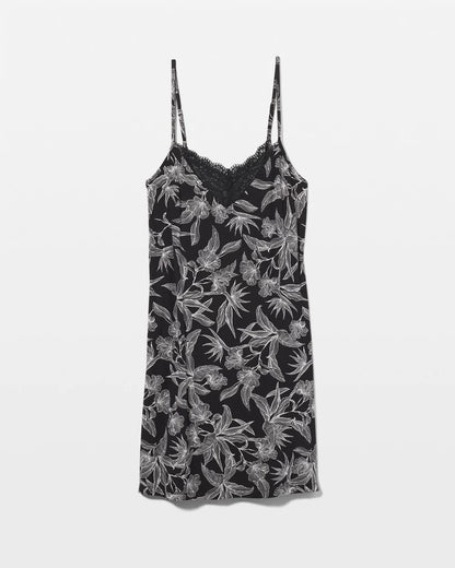 Lace Trim Chemise - PLUMERIA BLOOMS BLK CH | Soma Women