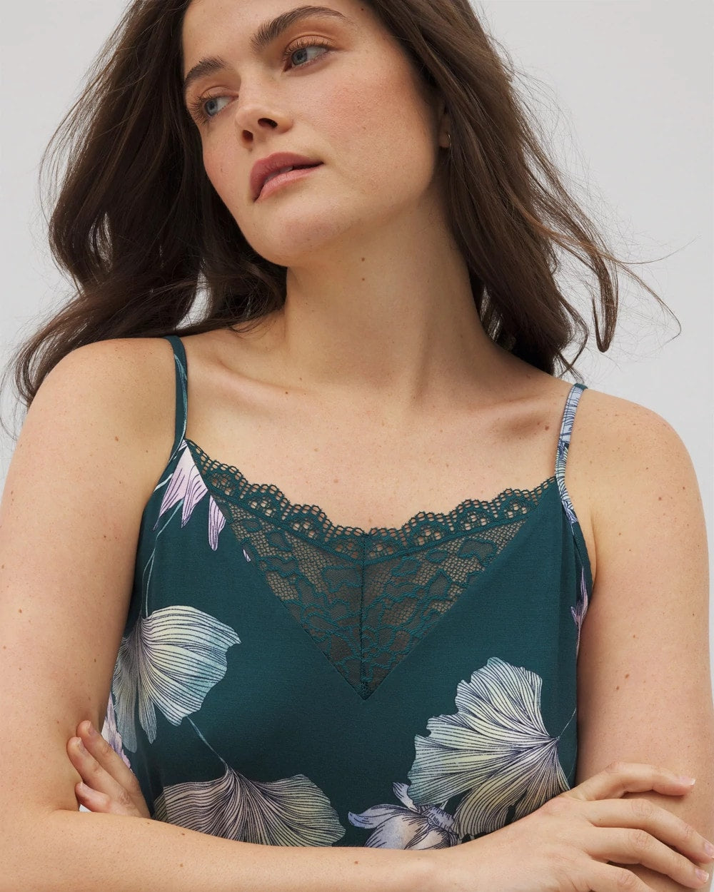 Lace Trim Chemise - HAVEN BOTANICAL DARK SEA | Soma Women