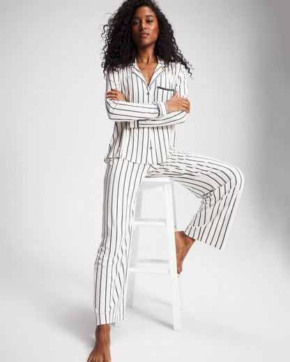 Long-Sleeve Notch Collar Pajama Top - UNWIND STRIPE CHAMPAGNE | Soma Women