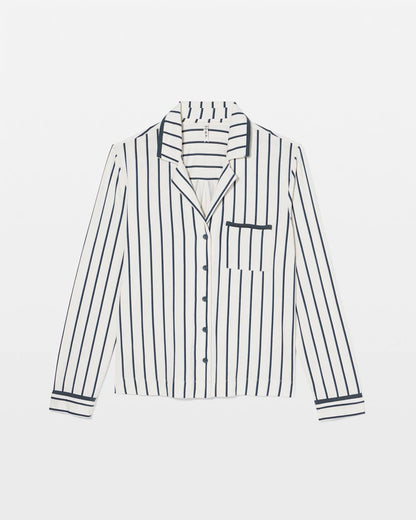 Long-Sleeve Notch Collar Pajama Top - UNWIND STRIPE CHAMPAGNE | Soma Women
