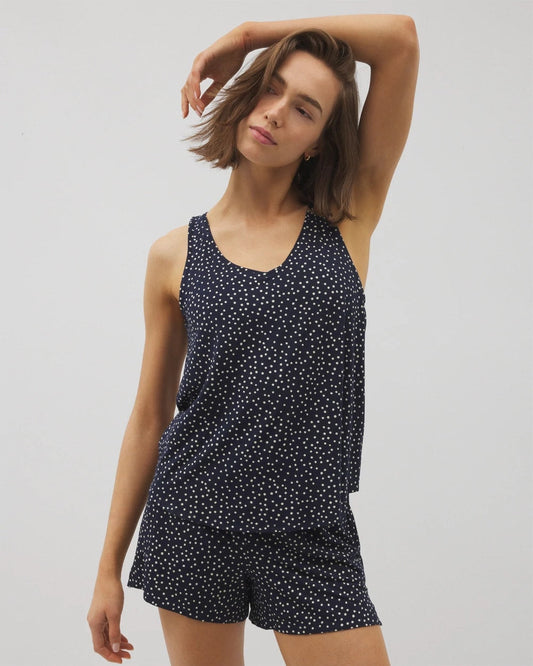 Printed V-Neck Pajama Tank - DOT OBSESSED NAVY | Soma Women