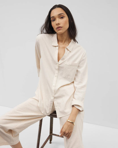 Beach Cotton Long Sleeve Button-Up - PALE SAND STRIPE | Soma Women