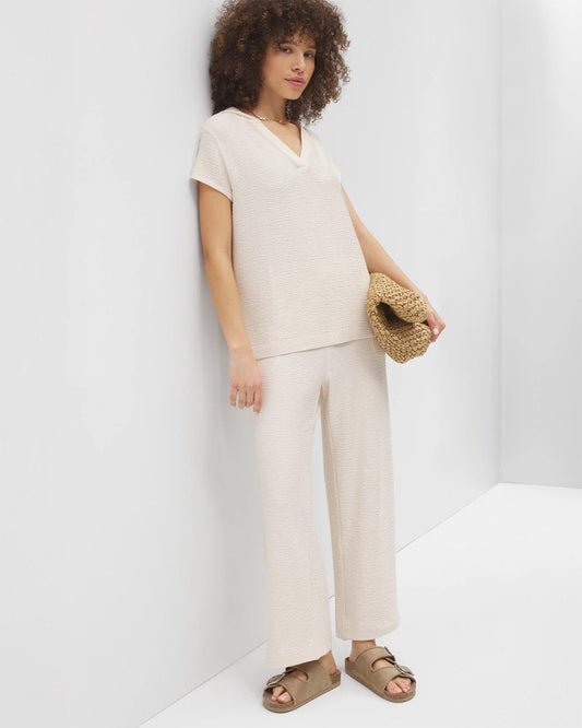 Crinkle Knit Short Sleeve V-Neck Hoodie - PARCHMENT | Soma Women