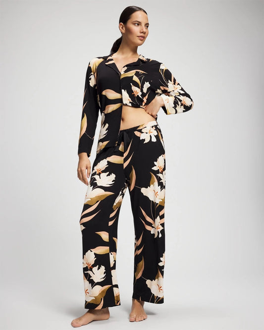 Satin Trim Pajama Pant - MYSTIC BLOOMS BLACK MID | Soma Women