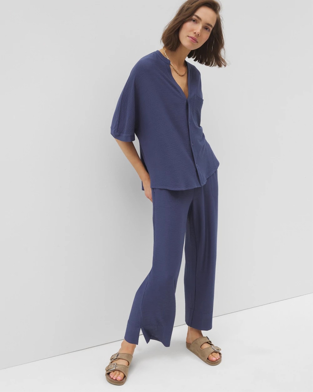 Crinkle Knit Relaxed Button-Up Top - LUNAR TIDE | Soma Women