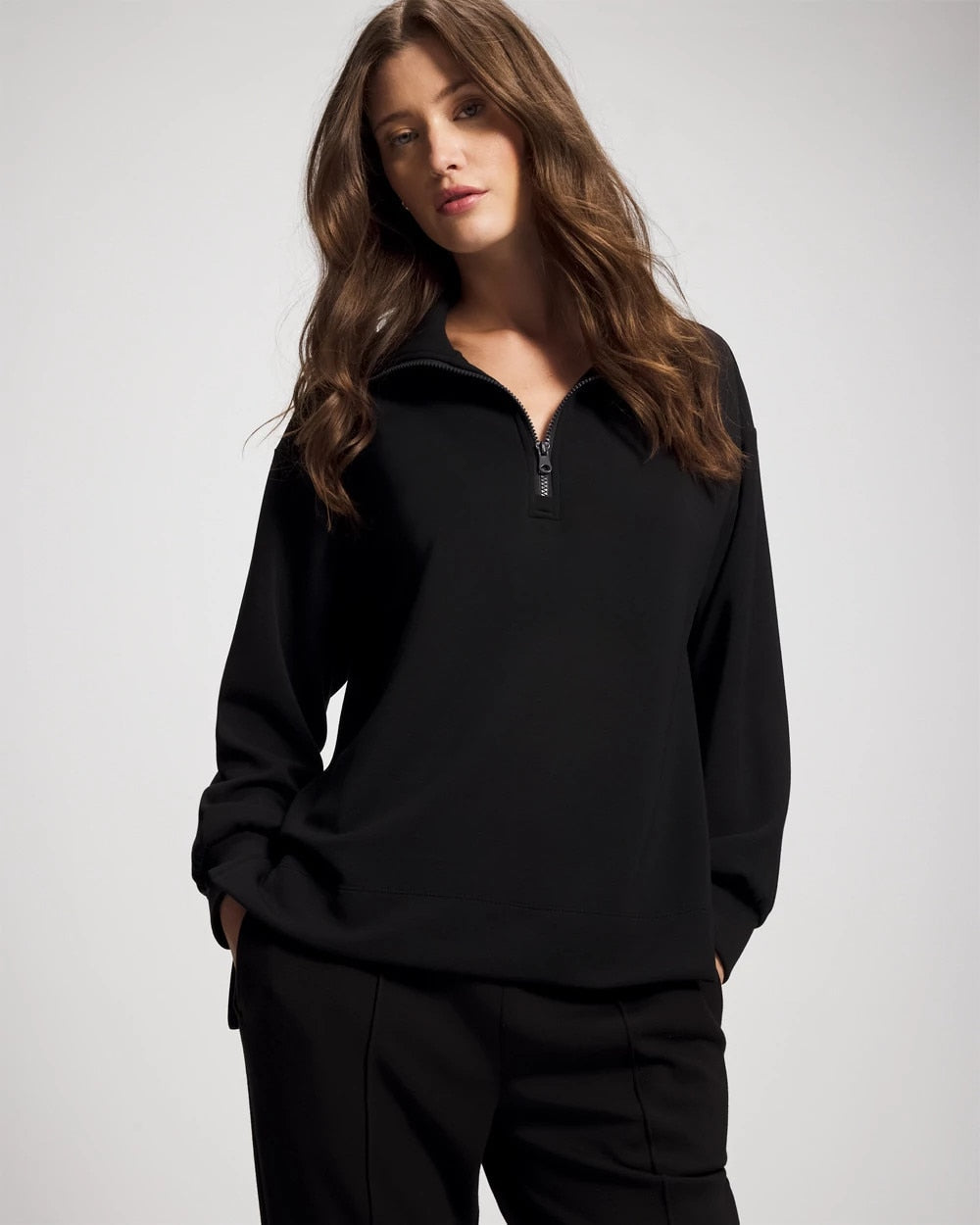 Modern Modal Quarter Zip Sweatshirt - BLACK | Soma Women