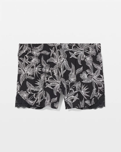 Lace-Trim Pajama Shorts - PLUMERIA BLOOMS BLK CH | Soma Women