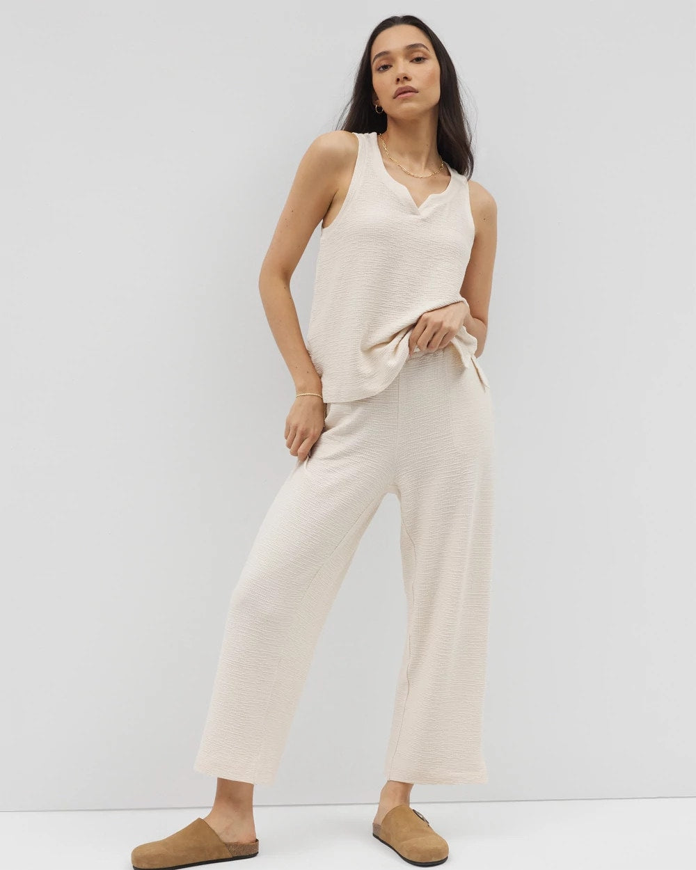 Crinkle Knit Wide Leg Pant - PARCHMENT | Soma Women