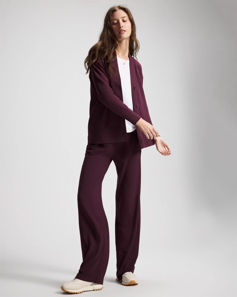 Ultrasoft Fleece Relaxed Button Up Cardigan - MERLOT | Soma Women