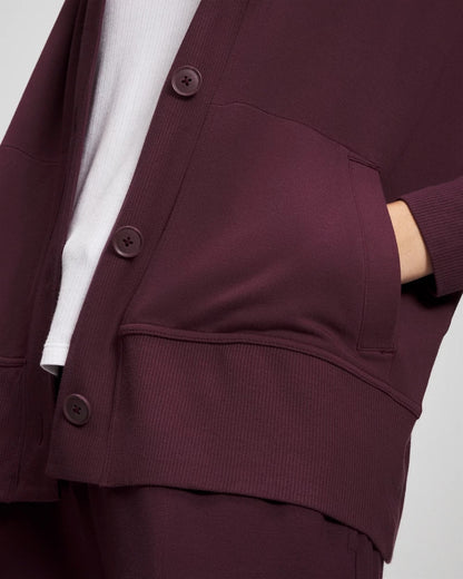 Ultrasoft Fleece Relaxed Button Up Cardigan - MERLOT | Soma Women