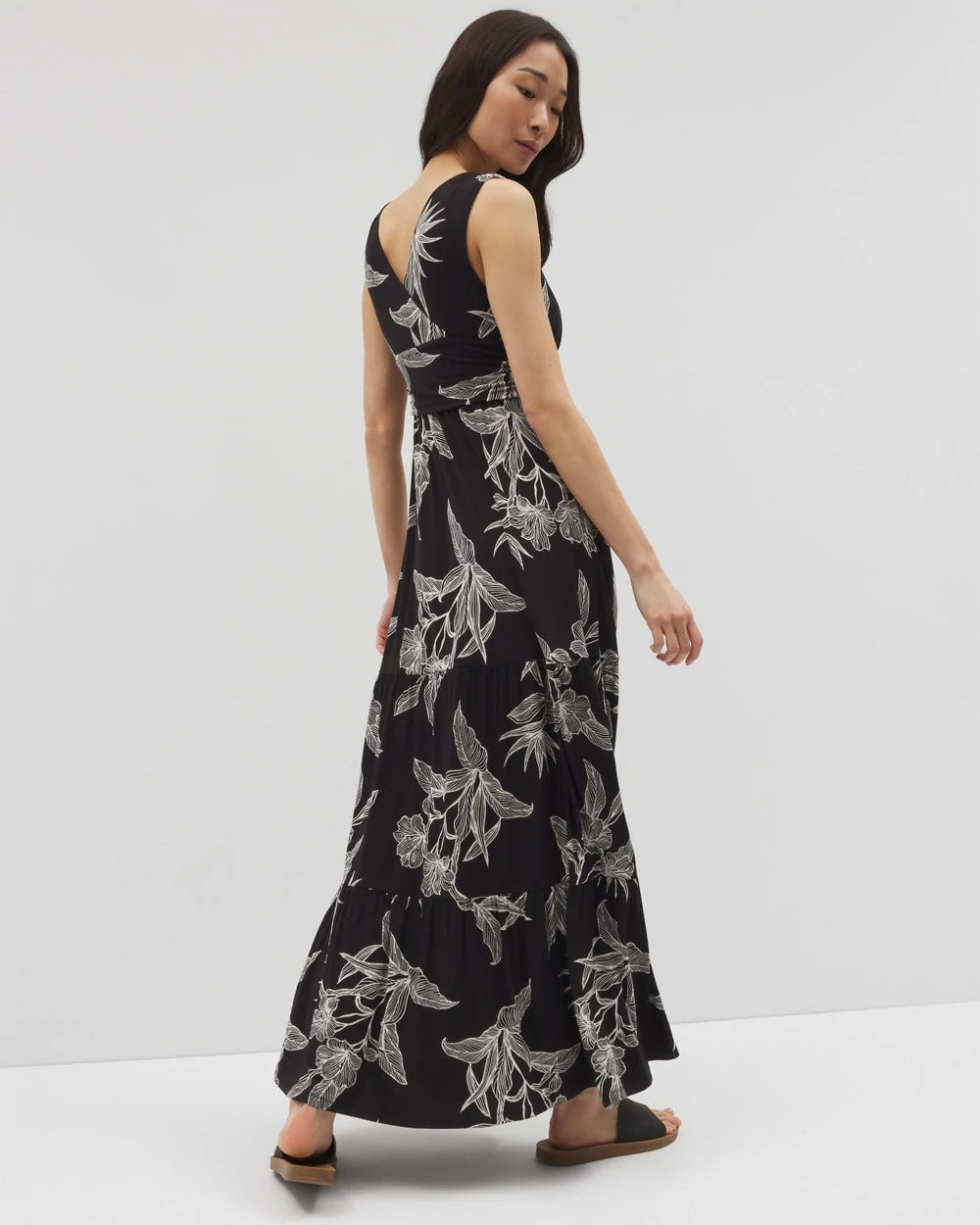 Goddess Tiered Maxi Dress - PLUMERIA BLOOMS GRAND BLK | Soma Women