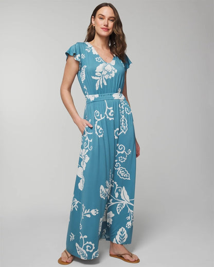 Flutter Sleeve Maxi Bra Dress - GARDEN TAPESTRY G BLUE | Soma Women