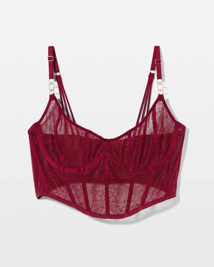 Sheer Glam Long Line Scoop Bralette - RED VELVET | Soma Women