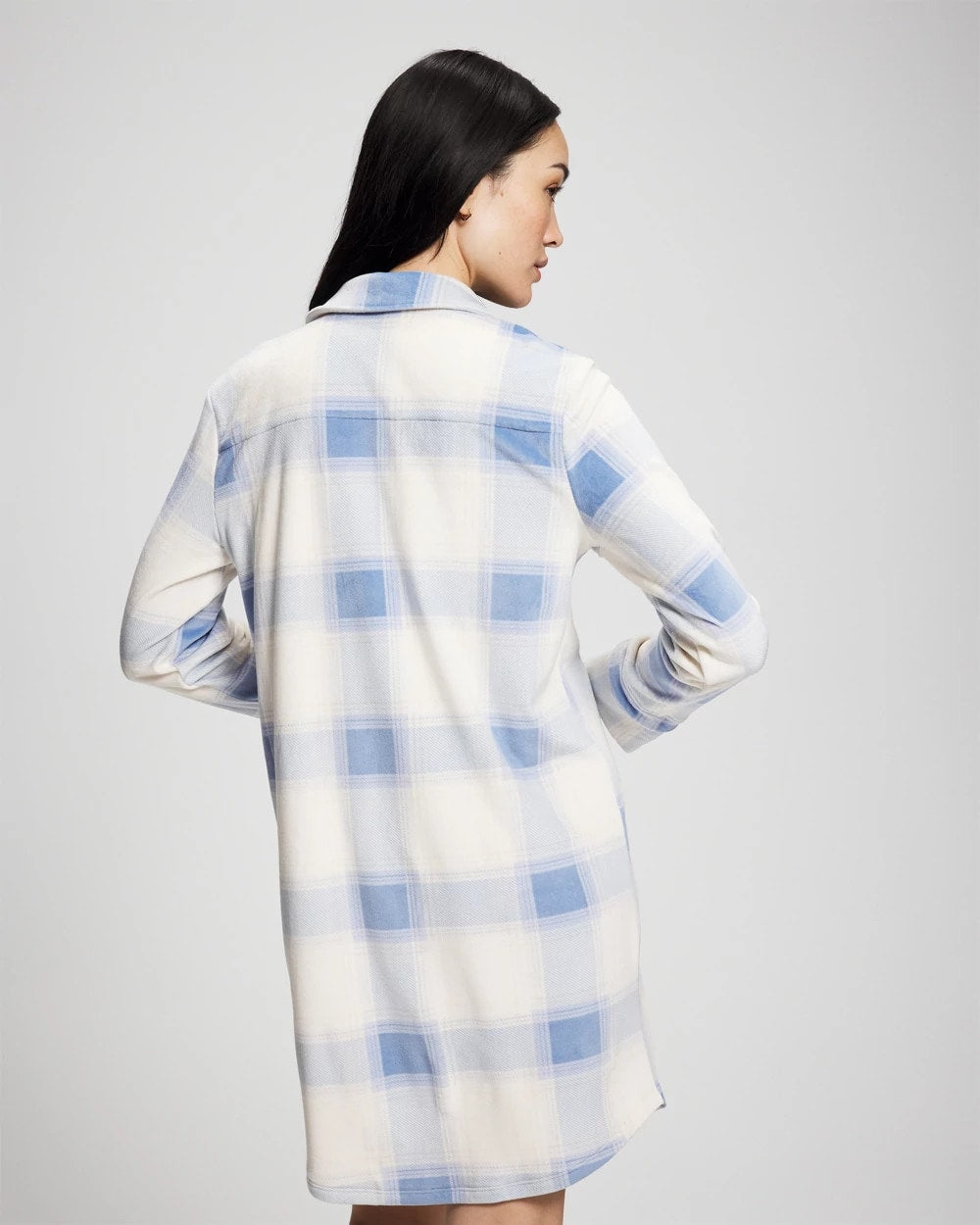 Long-Sleeve Notch Collar Sleepshirt - FROSTED PLAID BLUE | Soma Women