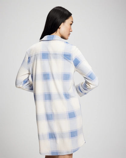 Long-Sleeve Notch Collar Sleepshirt - FROSTED PLAID BLUE | Soma Women