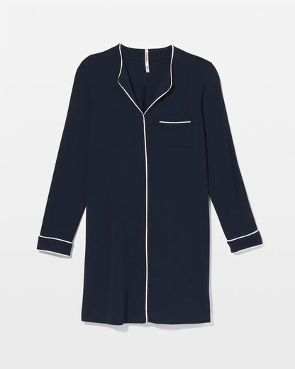 Piped Long-Sleeve Sleepshirt - NIGHTFALL NAVY | Soma Women