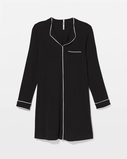 Piped Long-Sleeve Sleepshirt - BLACK | Soma Women